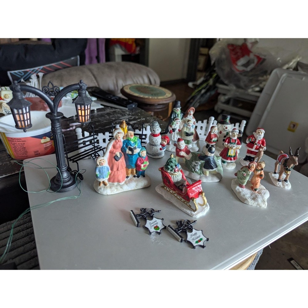 Vintage Christmas Village Figurines Accessories Decor Lot of 17 Mixed Brands